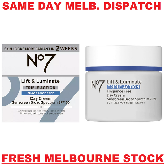 No7 LIFT & LUMINATE Triple Action DAY CREAM Sunscreen SPF 30 FRAGRANCE FREE 50mL