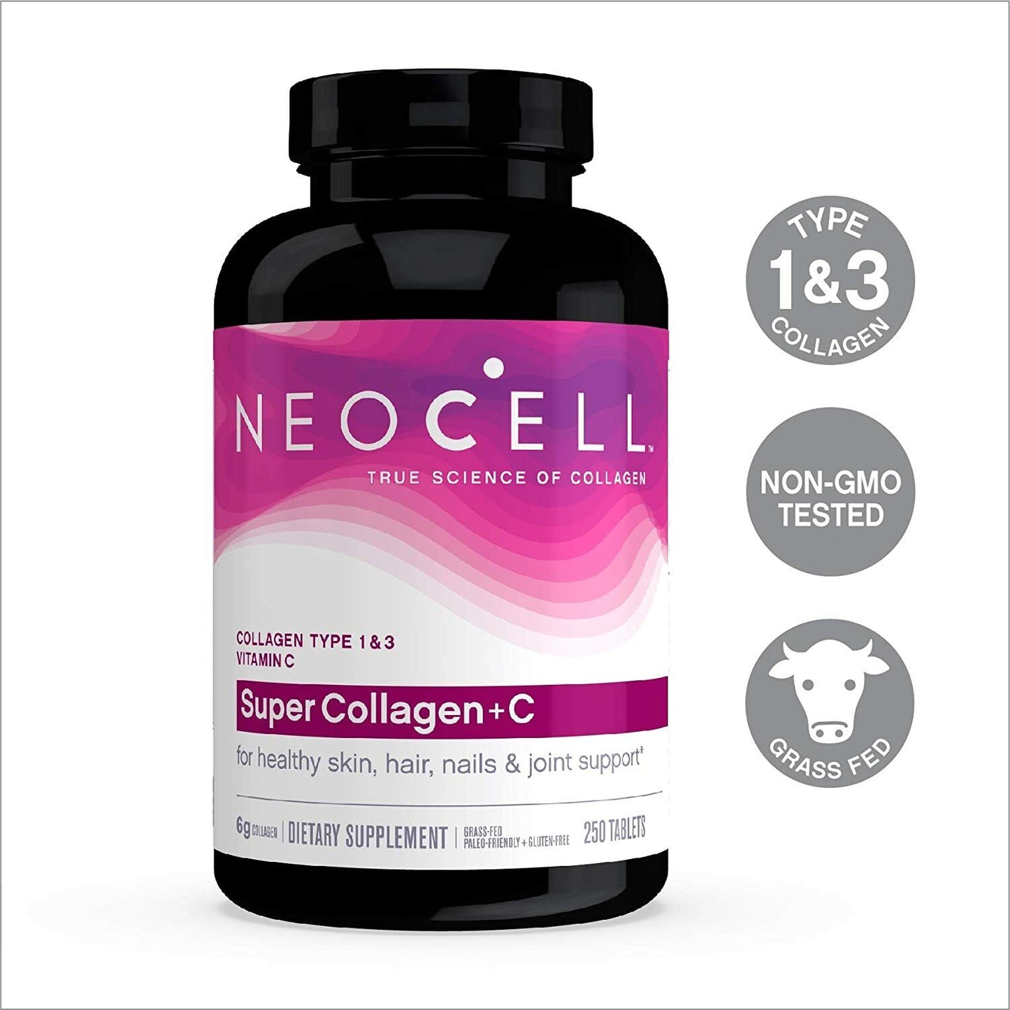 NEOCELL SUPER COLLAGEN + C Types 1 & 3 6,000 mg 250 Tabs Hair Skin Nails Joints