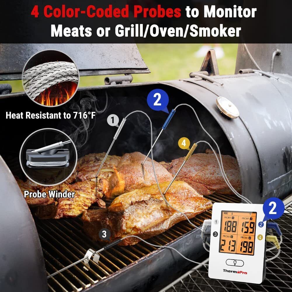 ThermoPro TP25 150m BBQ Bluetooth Wireless Remote Meat Thermometer with 4 Probes