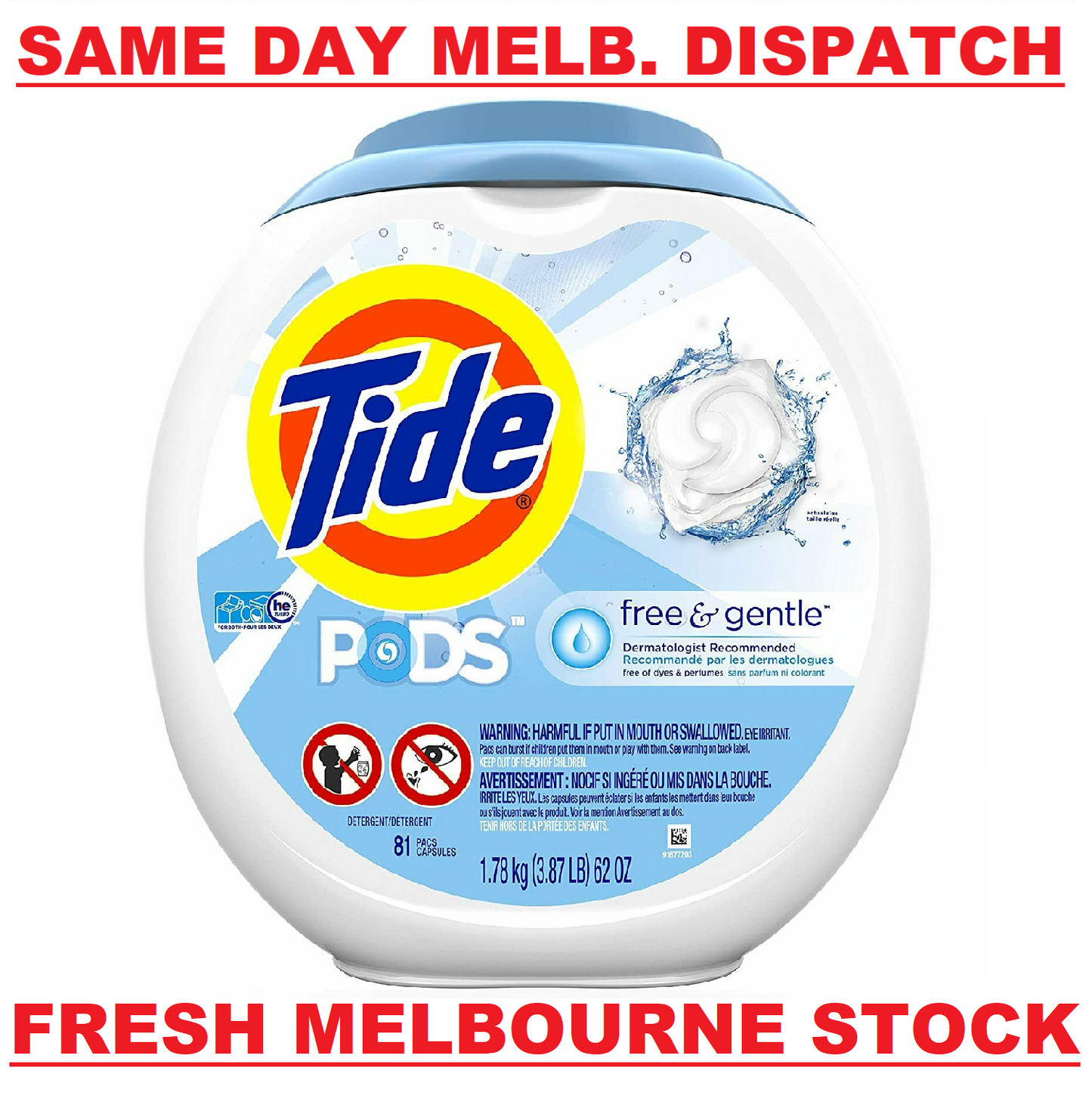 Tide PODS Laundry Detergent Liquid 81 Pacs Capsules Free & Gentle - Scent Free