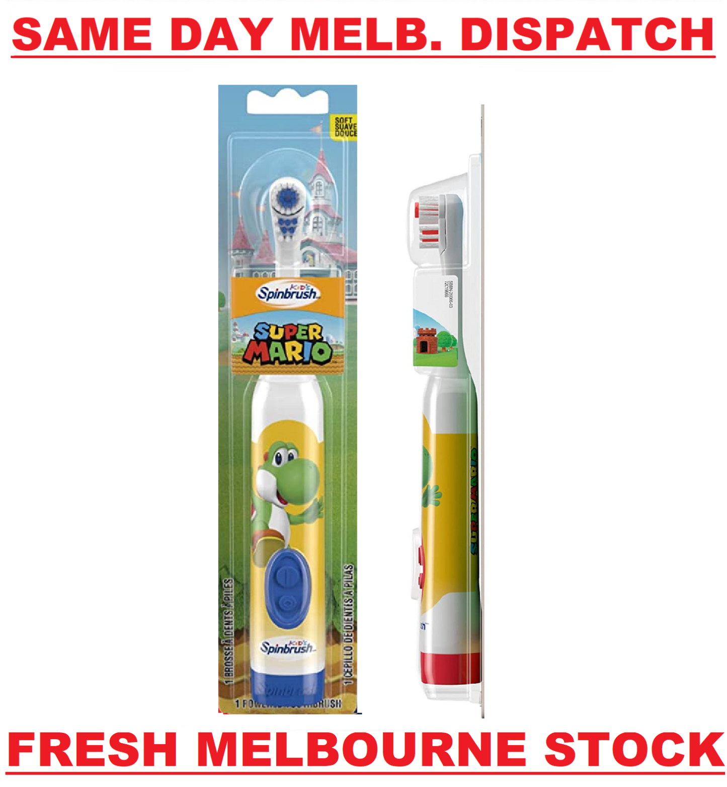 Spinbrush Kids - Battery Power Toothbrush - Soft 3+ Years - Super Mario (Yoshi)