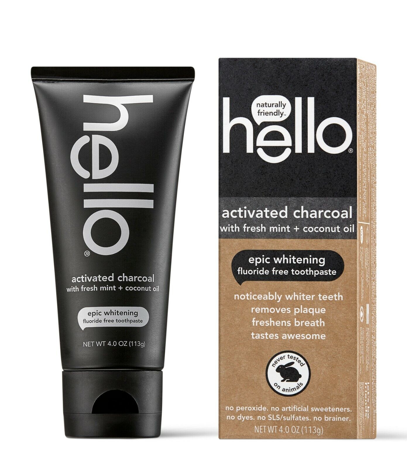 HELLO ORAL ACTIVATED CHARCOAL Teeth Whitening Toothpaste Fluoride Free Vegan NEW