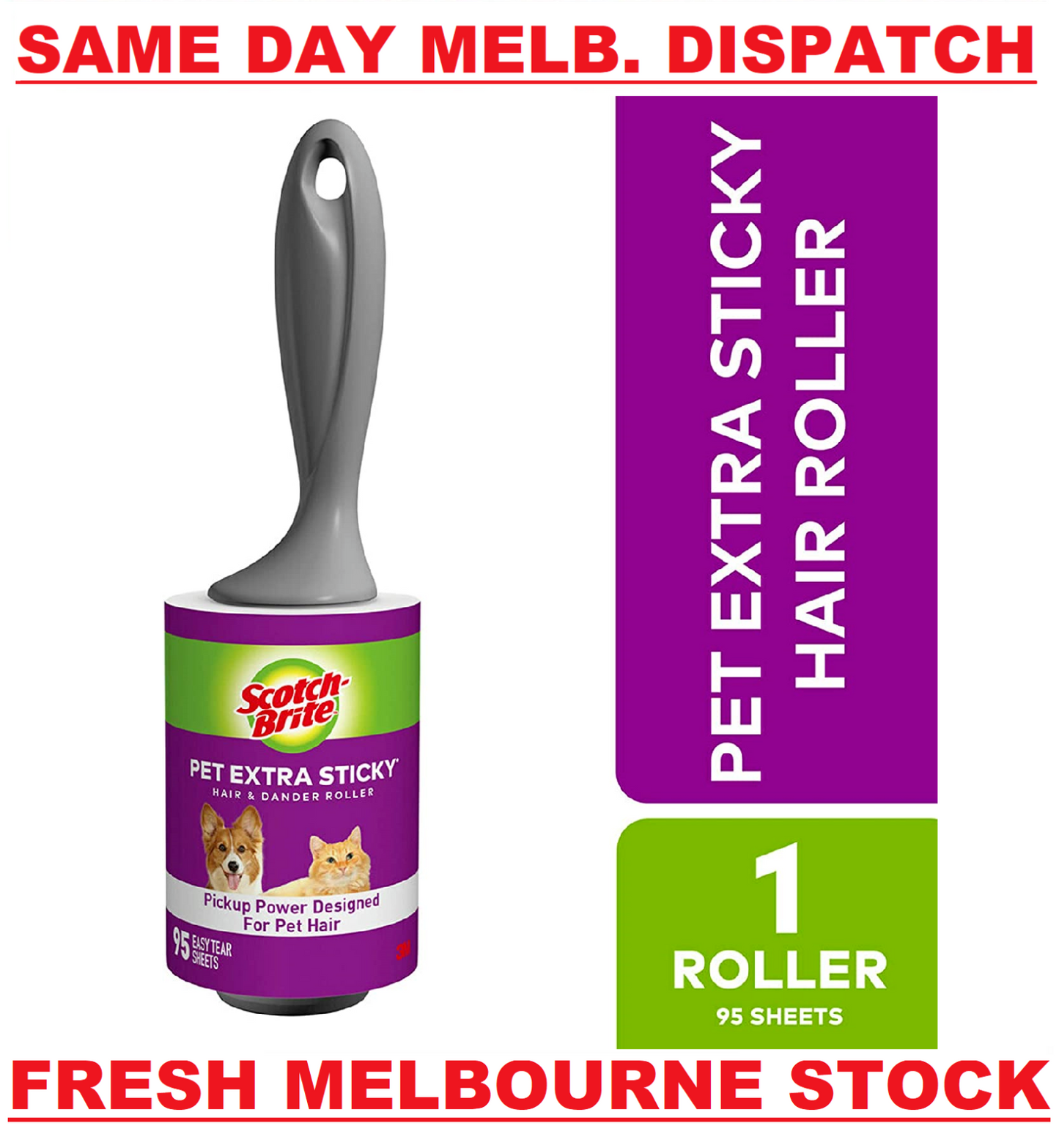 Scotch Brite Pet Extra Sticky Hair Lint Dander Fluff Remover 1 Roller 95 Sheets