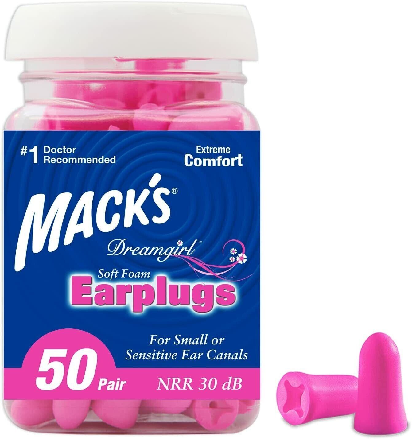Macks Mack's DreamGirl Soft Foam Earplugs 50 Pair 30dB for small sensitive ears