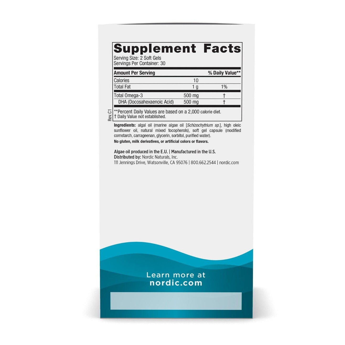 NORDIC NATURALS Algae DHA 500mg - Plant Omega-3 Vegan - 60 Soft Gels Unflavoured