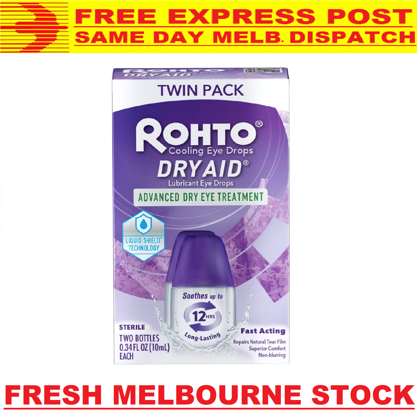 ROHTO COOLING LUBRICANT EYE DROPS - DRY AID TWIN PACK 2 x 10mL FREE EXPRESS POST