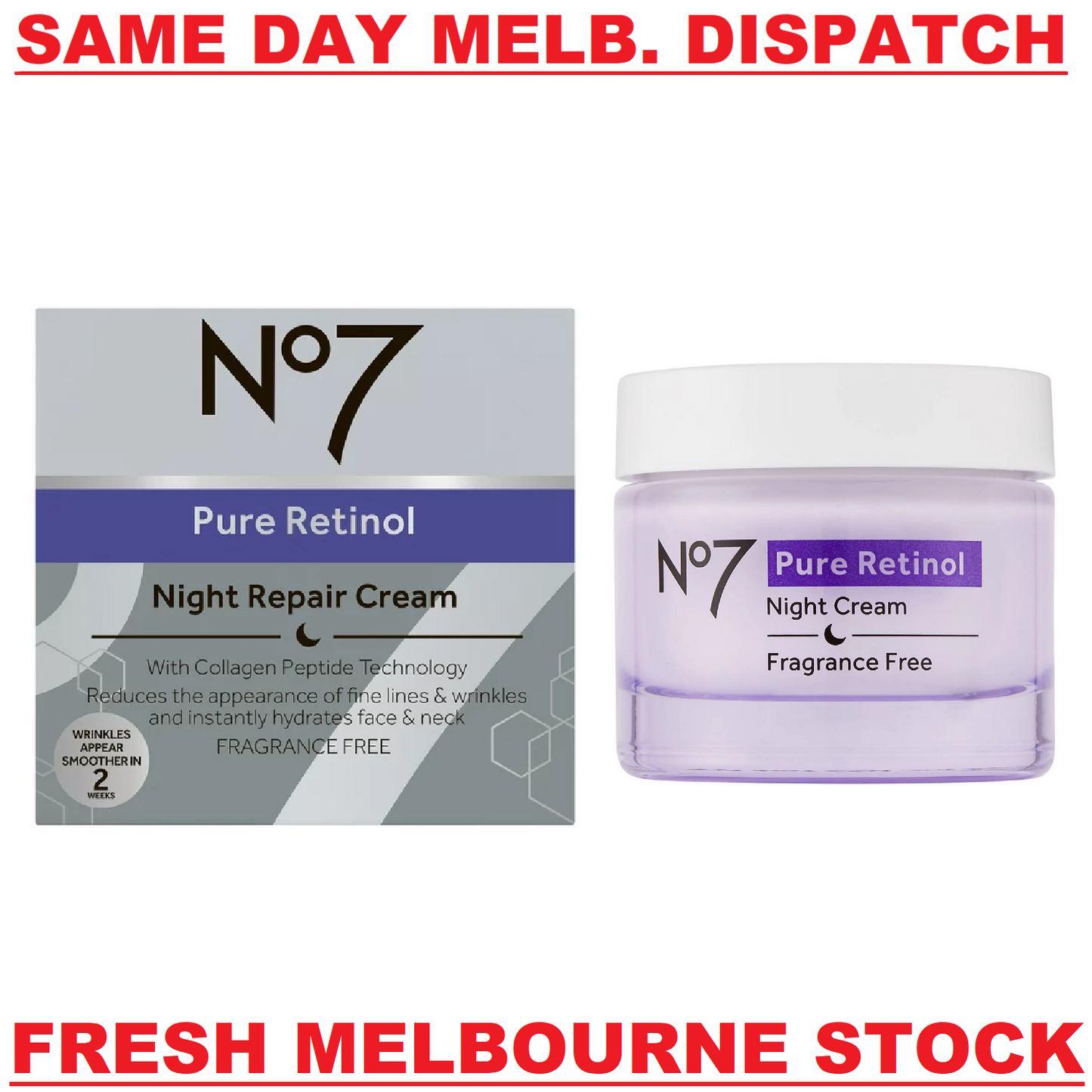 Boots No7 Laboratories PURE RETINOL - Night Repair Cream Anti Aging 50mL - NEW