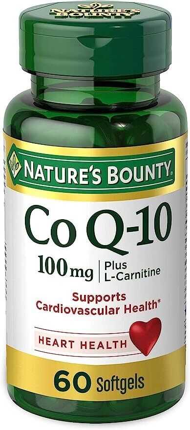 NATURE'S BOUNTY CoQ10 100mg + L-Carnitine 20mg Support Heart Health 60 Soft Gels