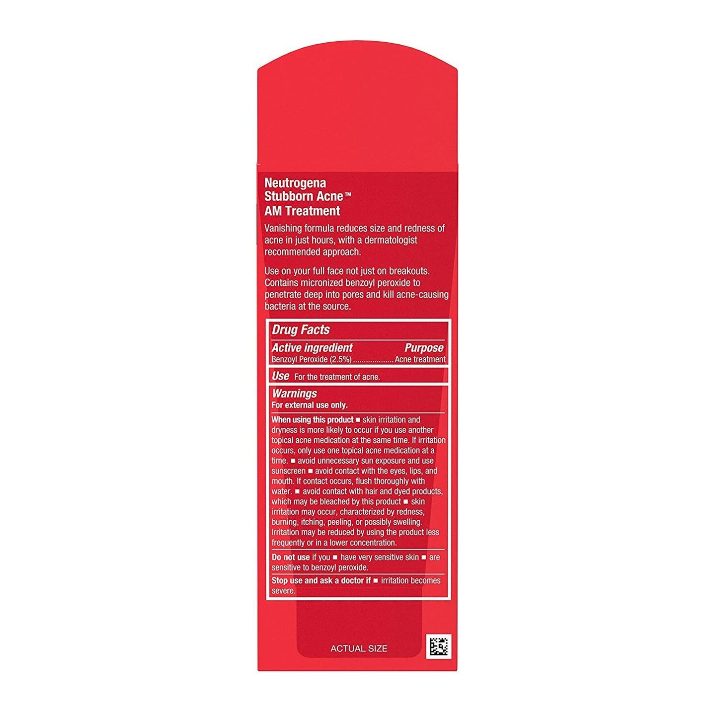 Neutrogena Stubborn Acne AM Treatment DAY Skin Care 2.5% Benzoyl Peroxide 56g