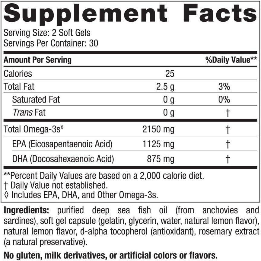 NORDIC NATURALS Ultimate Omega 2X 2150mg EPA/DHA Fish Oil - 60 Soft Gels Lemon