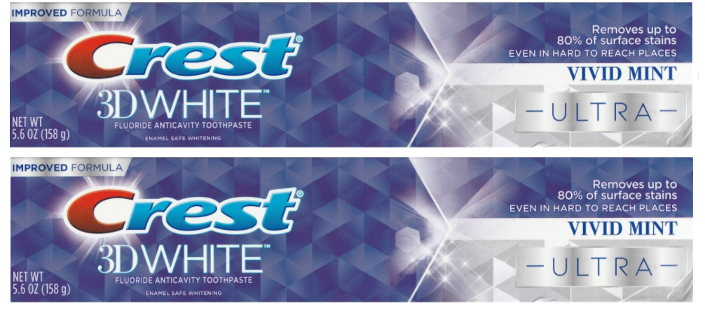 Crest 2 x 158g Pack 3D White Ultra Teeth Whitening 3-in-1 Toothpaste Vivid Mint