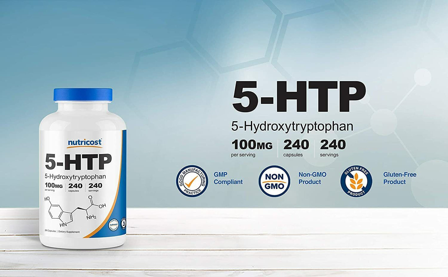 Nutricost 5 HTP 100mg 240 Caps Stress Anxiety Sleep PREMIUM GRADE - FREE EXPRESS