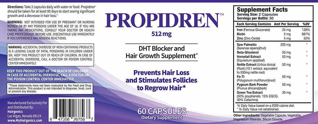 PROPIDREN Hair Growth Loss Vitamins DHT Blocker Biotin Saw Palmetto Supplement