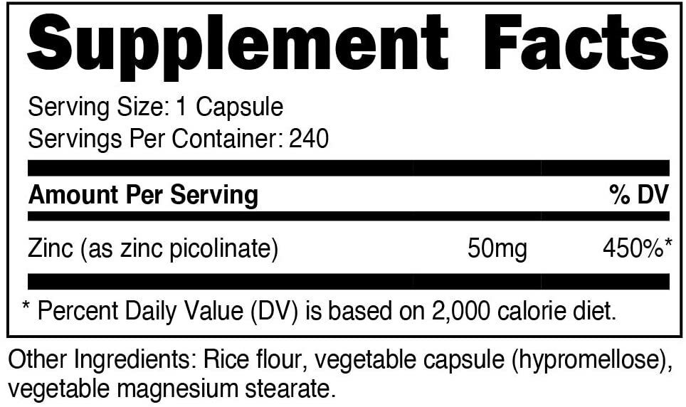 Nutricost Zinc Picolinate 50mg 240 Caps - PREMIUM Quality BEST Value MELB STOCK