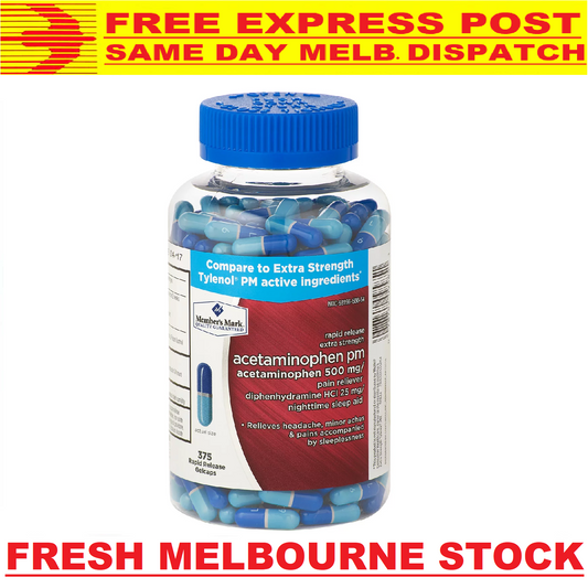 Members.M Sleep Night Aid + Pain Relief 375 Caps EXTRA STRENGTH - FREE EXPRESS