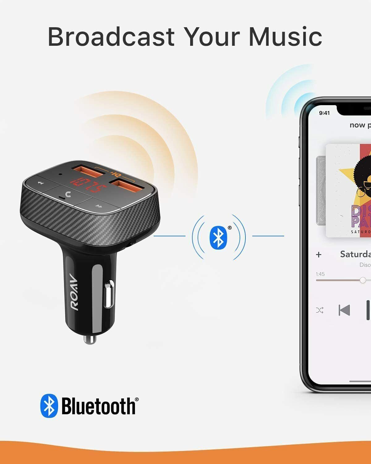 ANKER ROAV FM TRANSMITTER SMARTCHARGE BLUETOOTH CAR KIT F0 HANDS FREE R5113112