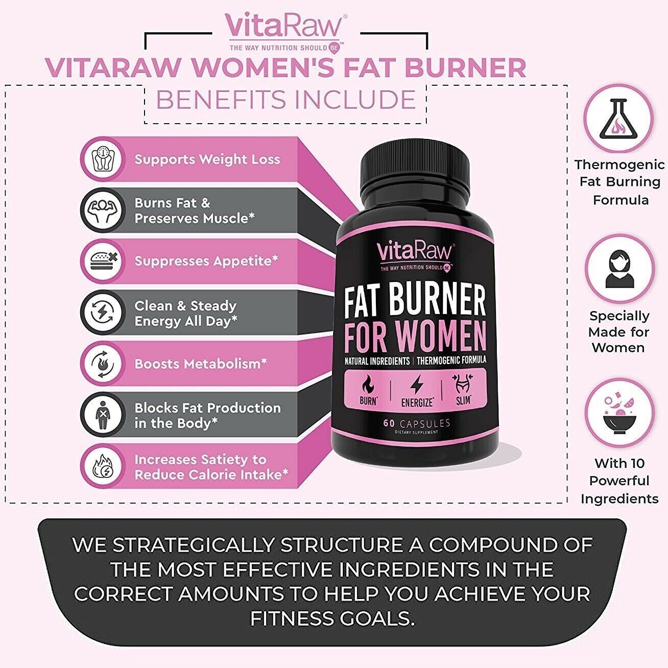 VitaRaw FAT BURNER WOMEN 60 Caps ADVANCED WEIGHT LOSS SLIMMING KETO Diet Pills!