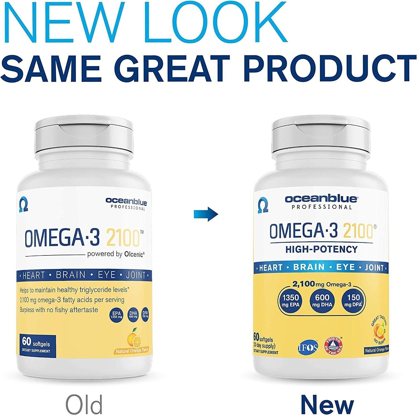 OCEANBLUE Omega-3 2100 mg HIGH POTENCY EPA/DHA/DPA Fish Oil 60 Soft Gels Orange