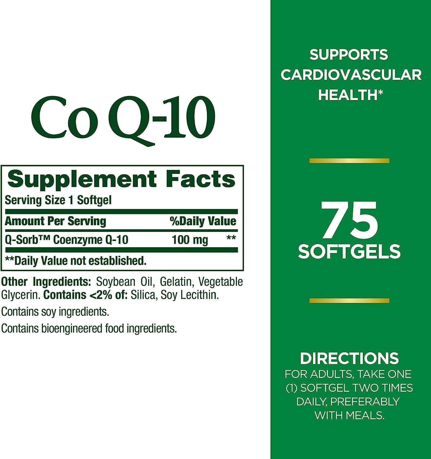 NATURE'S BOUNTY CoQ10 100mg Support Heart Health & Blood Pressure - 75 Soft Gels