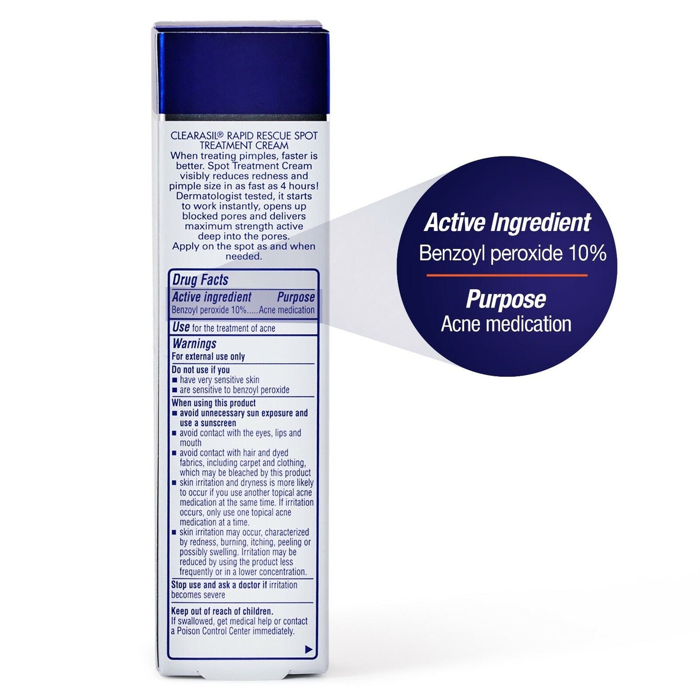 Clearasil 10% Benzoyl Peroxide Rapid Rescue Spot Treatment Acne Cream 28g NEW
