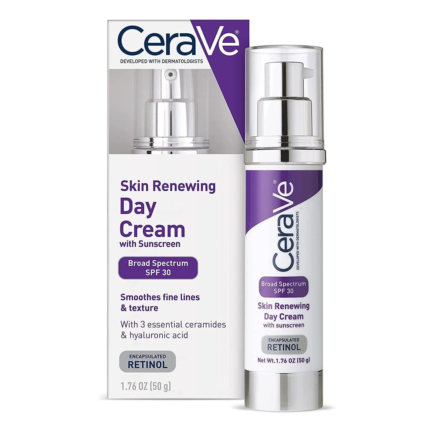 CERAVE SKIN RENEWING DAY CREAM ANTI AGING with RETINOL + SUNSCREEN SPF30 50g NEW
