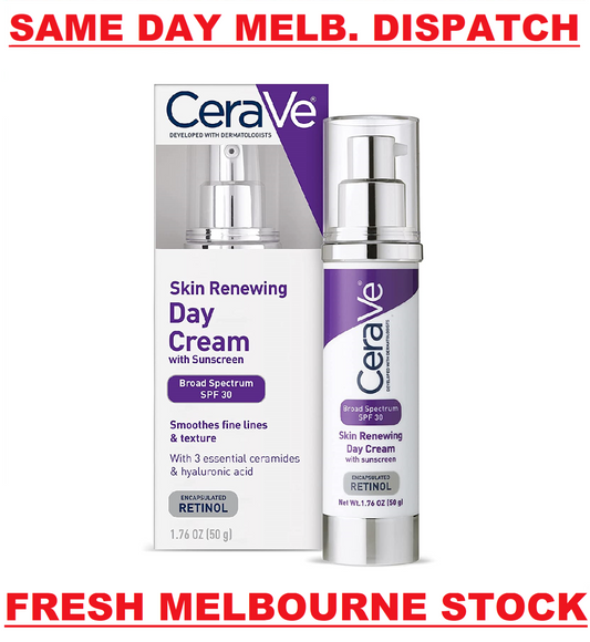 CERAVE SKIN RENEWING DAY CREAM ANTI AGING with RETINOL + SUNSCREEN SPF30 50g NEW