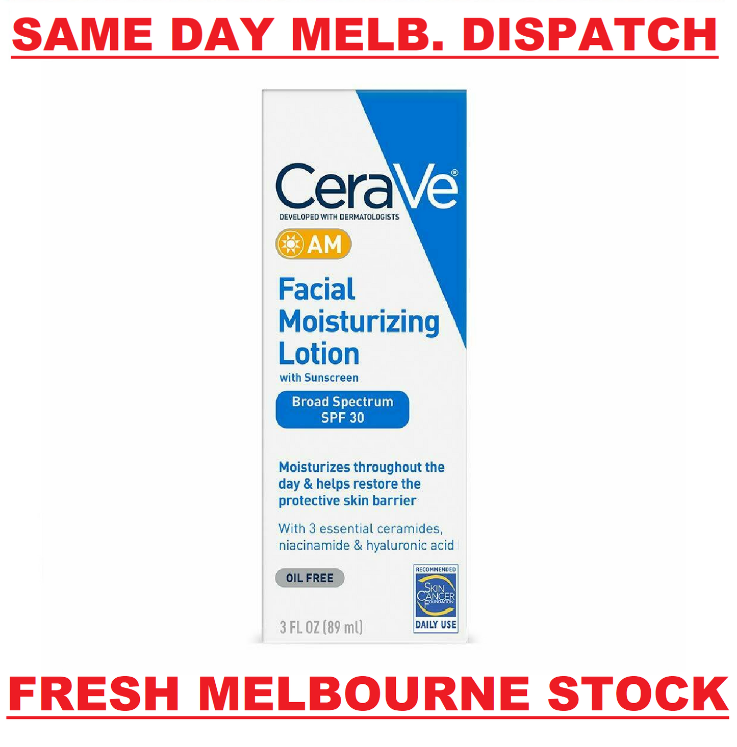 CeraVe AM Facial Moisturizing Lotion SPF30 Sunscreen Dermatologist 89mL NEW
