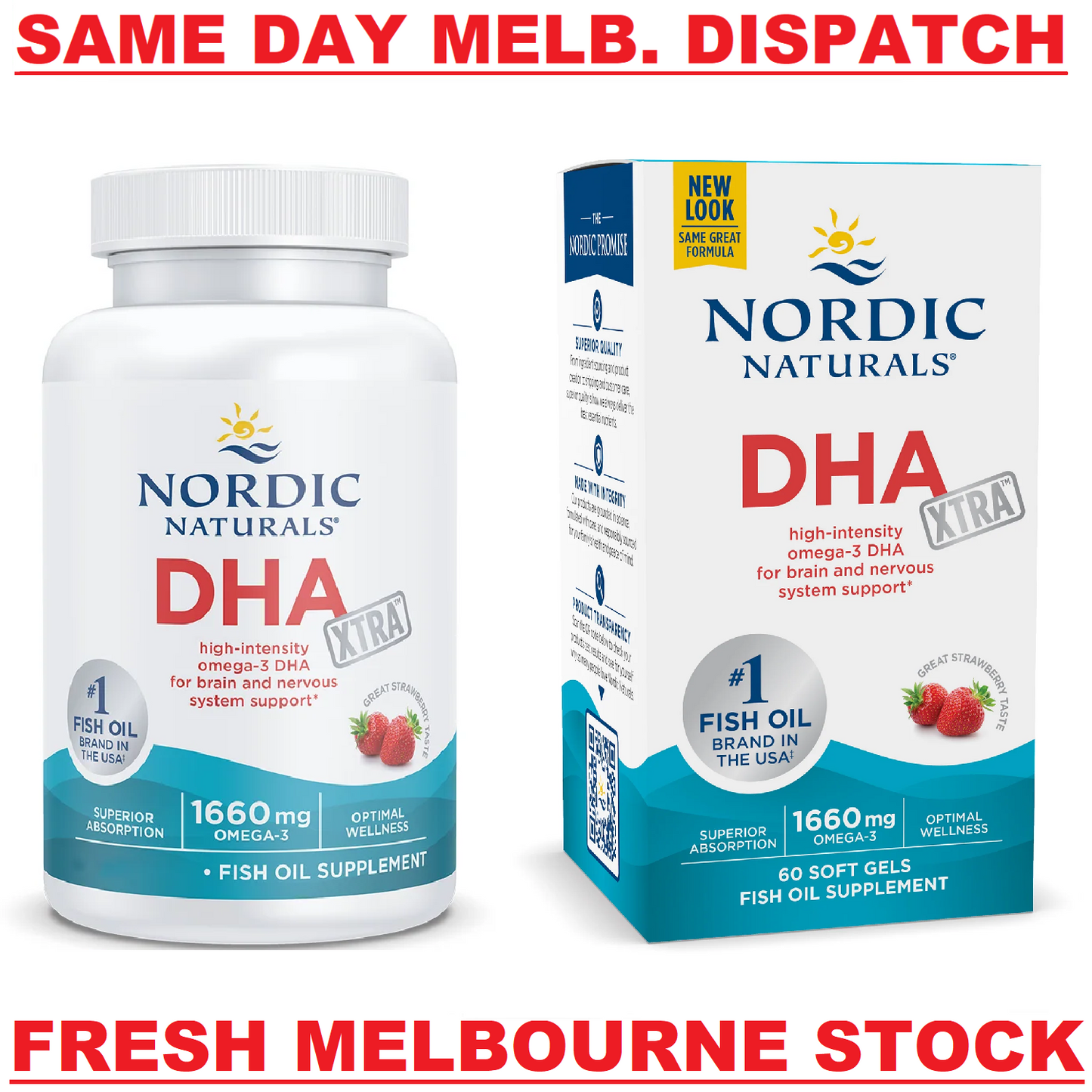 NORDIC NATURALS DHA XTRA 1660mg Omega-3 EPA/DHA Fish Oil 60 Soft Gels Strawberry
