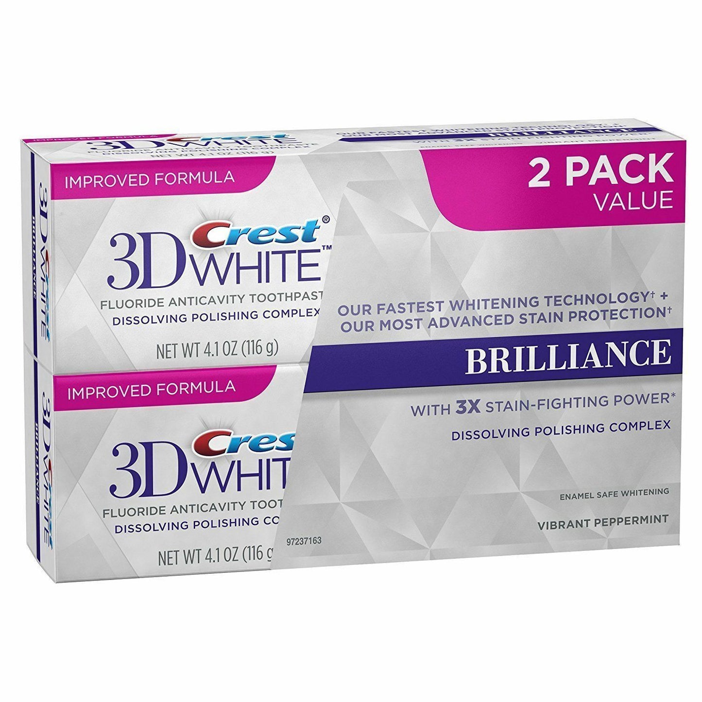 Crest 2 x 116g Pack 3D White Luxe Brilliance Vibrant Teeth Whitening Toothpaste