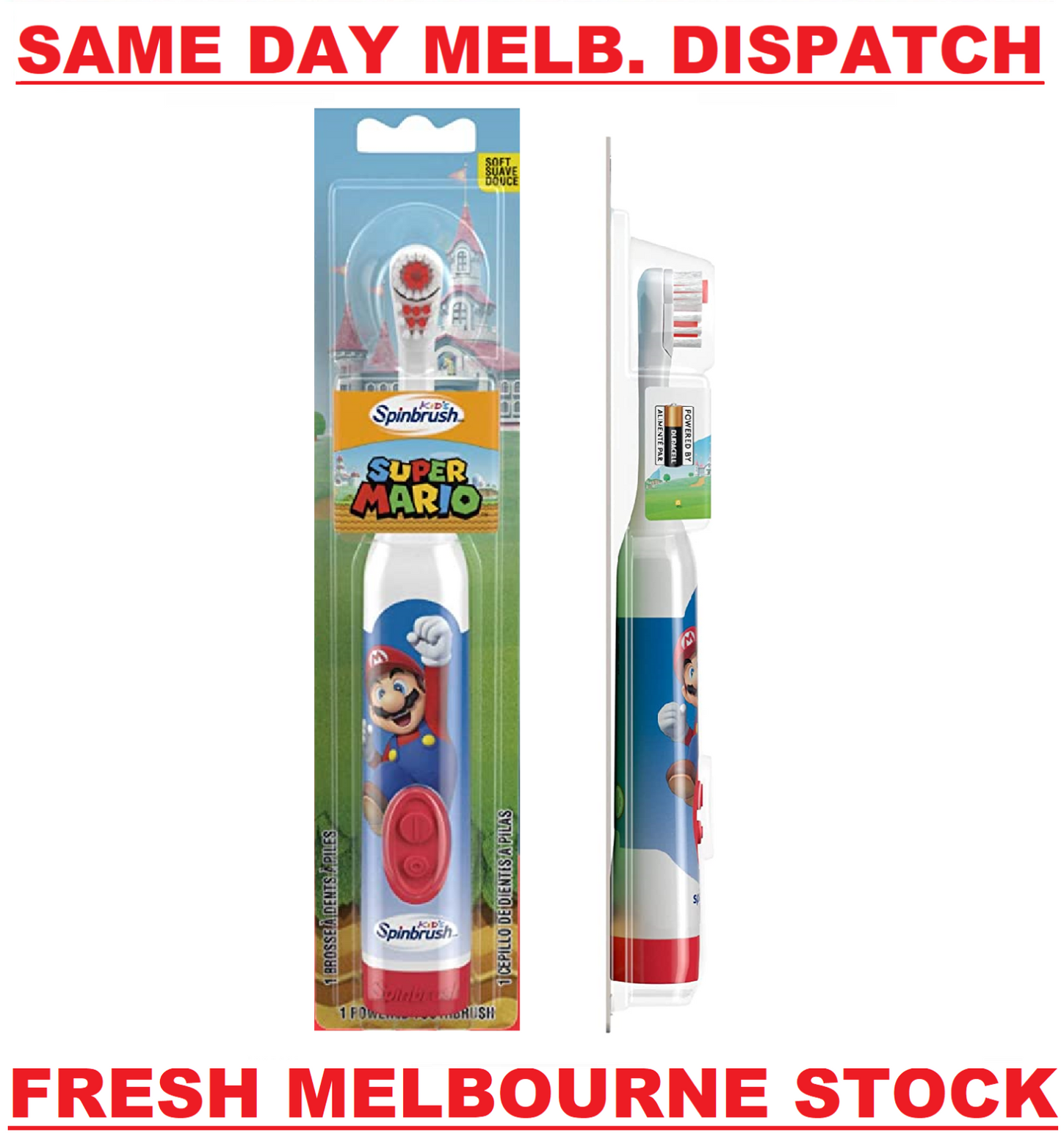 Spinbrush Kids - Battery Power Toothbrush - Soft 3+ Years - Super Mario (Mario)