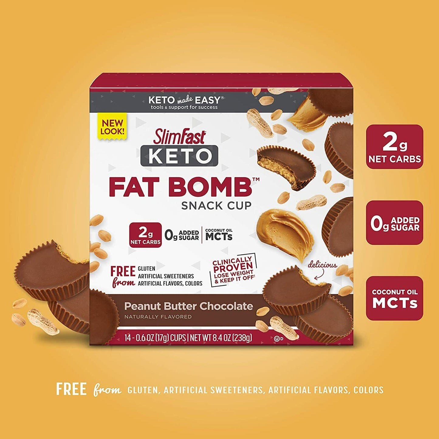 SlimFast Keto Fat Bomb Meal Replacement Bar - Peanut Butter Chocolate 14 Pack