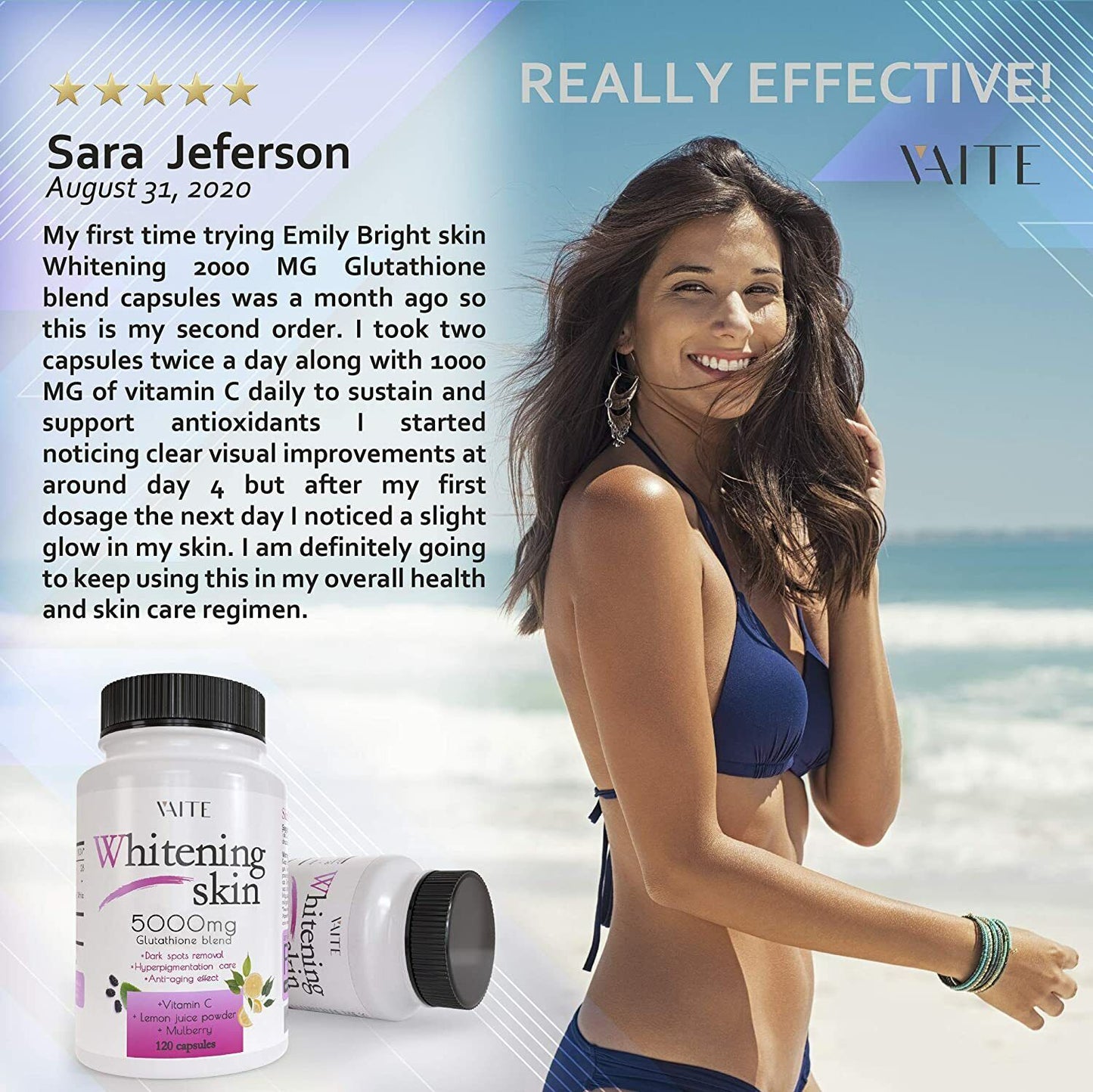 GLUTATHIONE PREMIUM SKIN WHITENING 5000mg 120 V.Caps ANTI-AGING - FREE EXPRESS