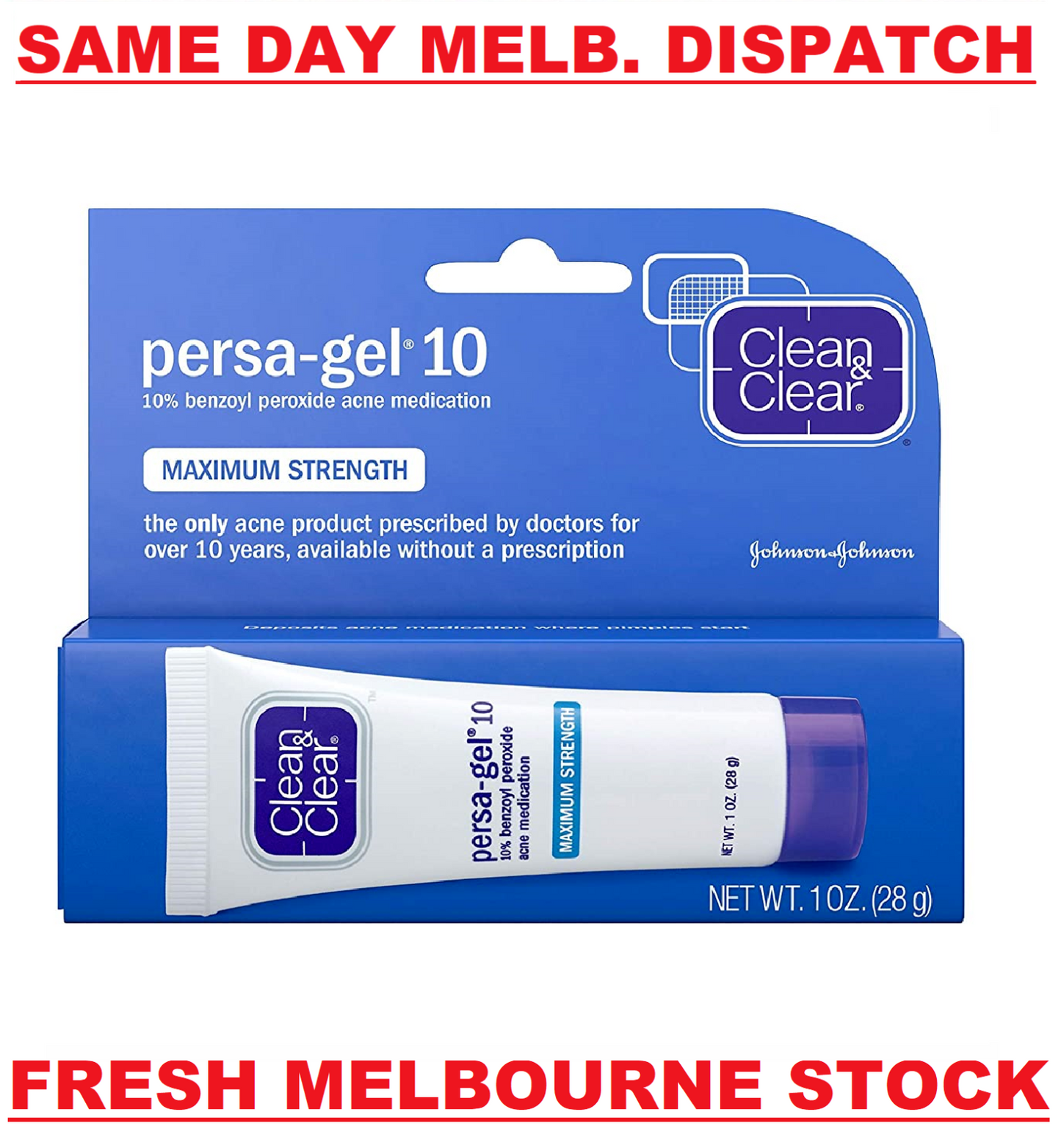 Clean & Clear Persa-Gel 10% Benzoyl Peroxide Maximum Strength Acne Treatment 28g