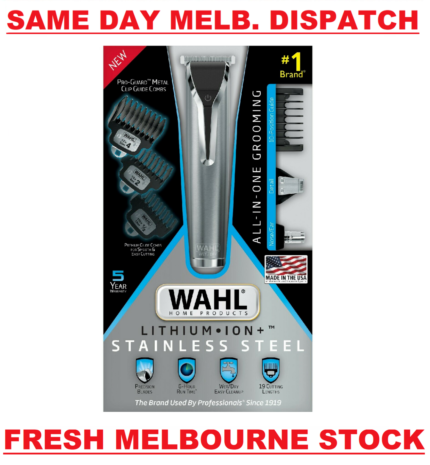Wahl Clipper Stainless Steel Lithium Ion Plus Men Hair Beard Trimmer #9898 NEW