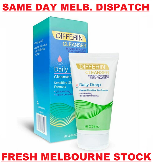 Differin Daily Deep Acne Cleanser Sensitive Skin Care 5% Benzoyl Peroxide 118ml