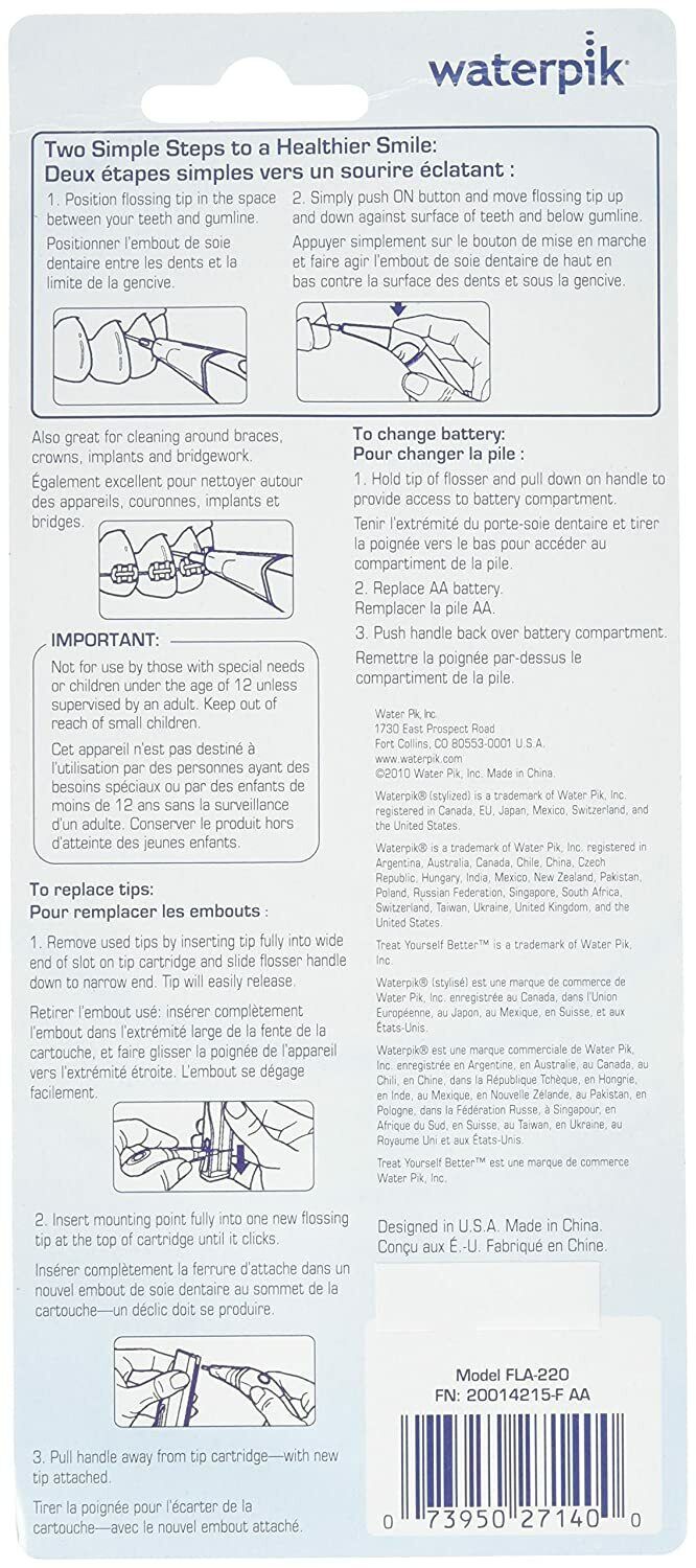 Waterpik Power Tooth Flosser 15 Tips Teeth Pick Oral Battery Dental FLA-220 CYAN