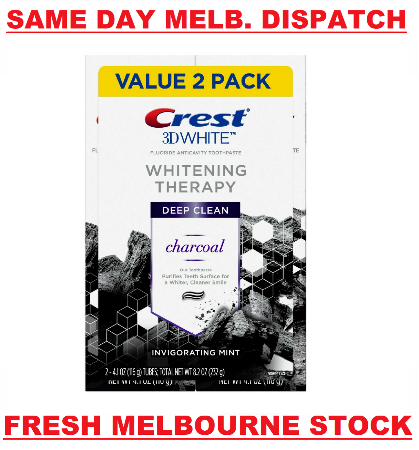 Crest 3D White Charcoal Deep Clean Teeth Whitening Therapy Toothpaste 2x116g NEW