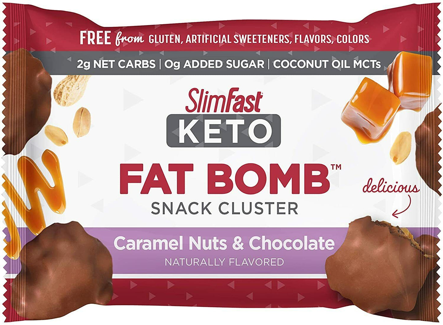 SlimFast Keto Fat Bomb Snack Cluster - 14 Packs x 20g Caramel Nuts & Chocolate