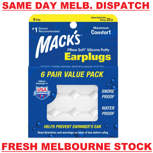 Macks Mack's Silicon Earplugs Snoring Sleep Swim ~ Pillow Soft Ear plugs 6 PAIRS