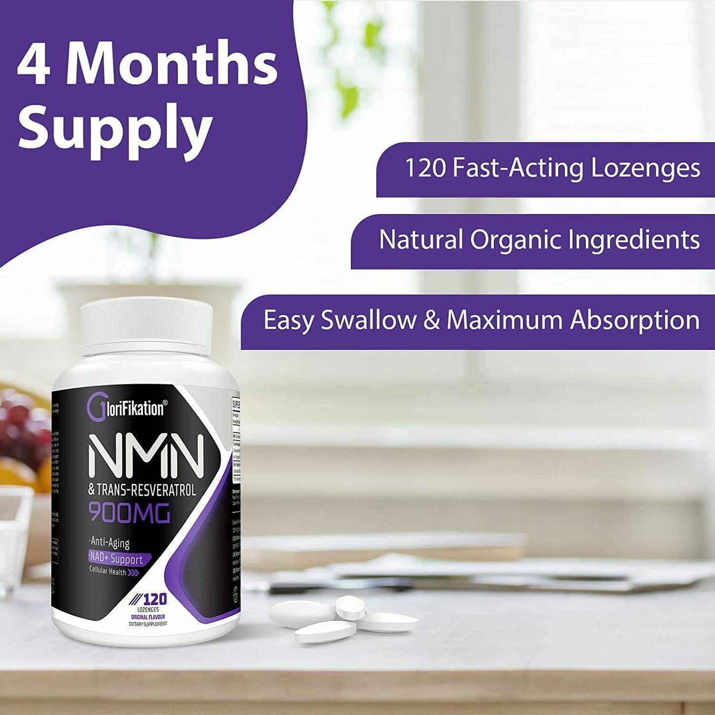 NMN 500mg + Resveratrol 400mg NAD+ ANTI-AGING 120 Lozenges - FREE EXPRESS POST