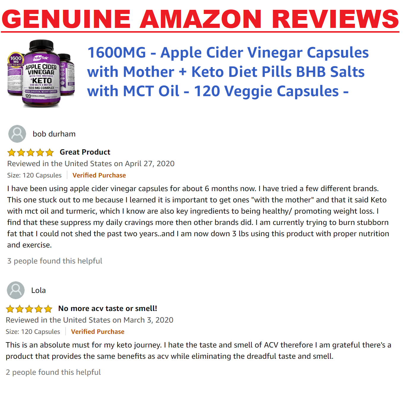 NutriFlair Apple Cider Vinegar + KETO BHB Diet Pills 120c ADVANCED WEIGHT LOSS