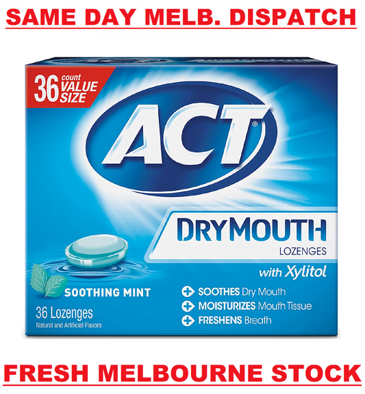 ACT Dry Mouth Relief and Moisturizing Lozenges + Xylitol - Soothing Mint 36 Pack
