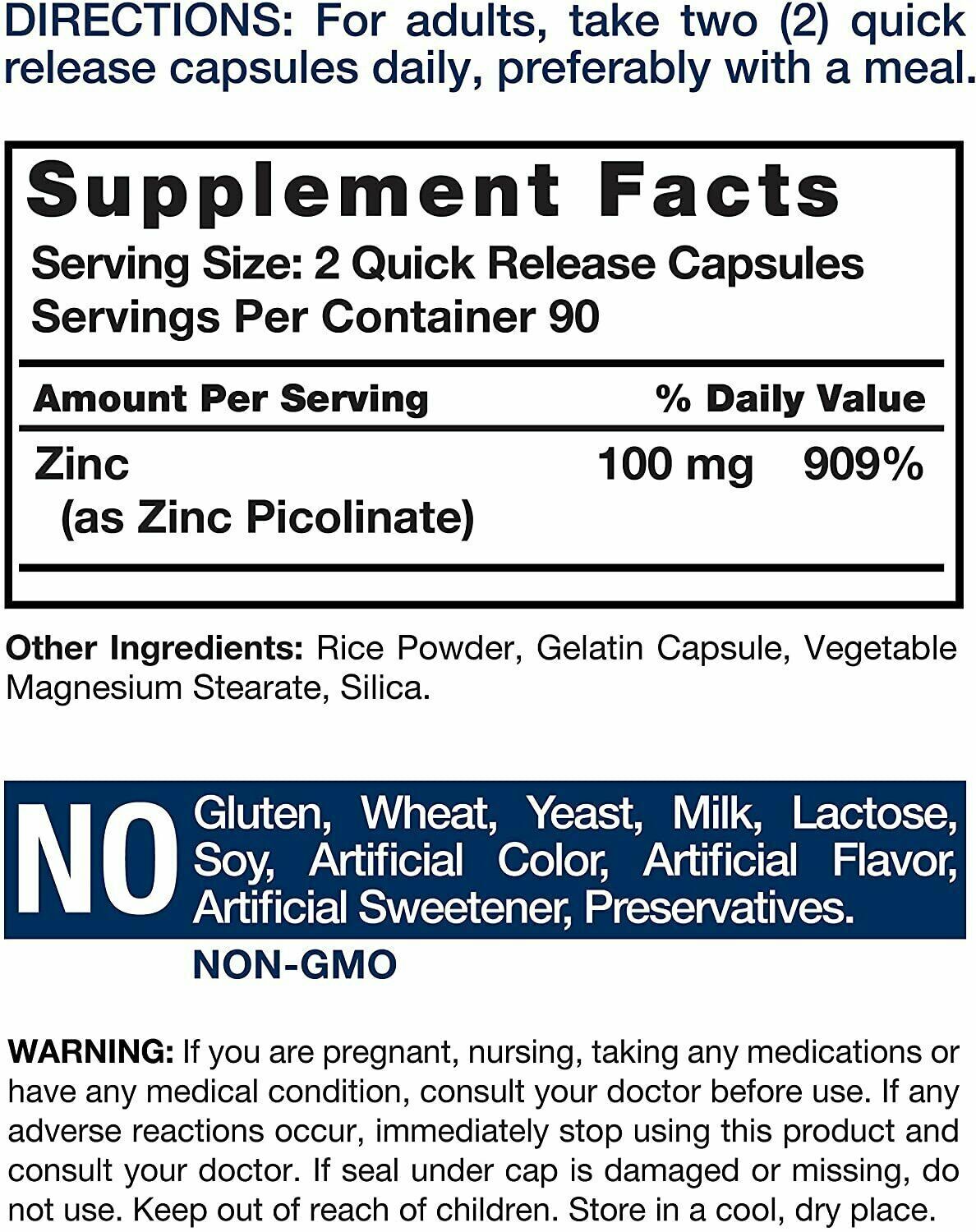 Horbaach Zinc Picolinate 100mg 180 Caps ENHANCED ABSORPTION - FREE EXPRESS POST!