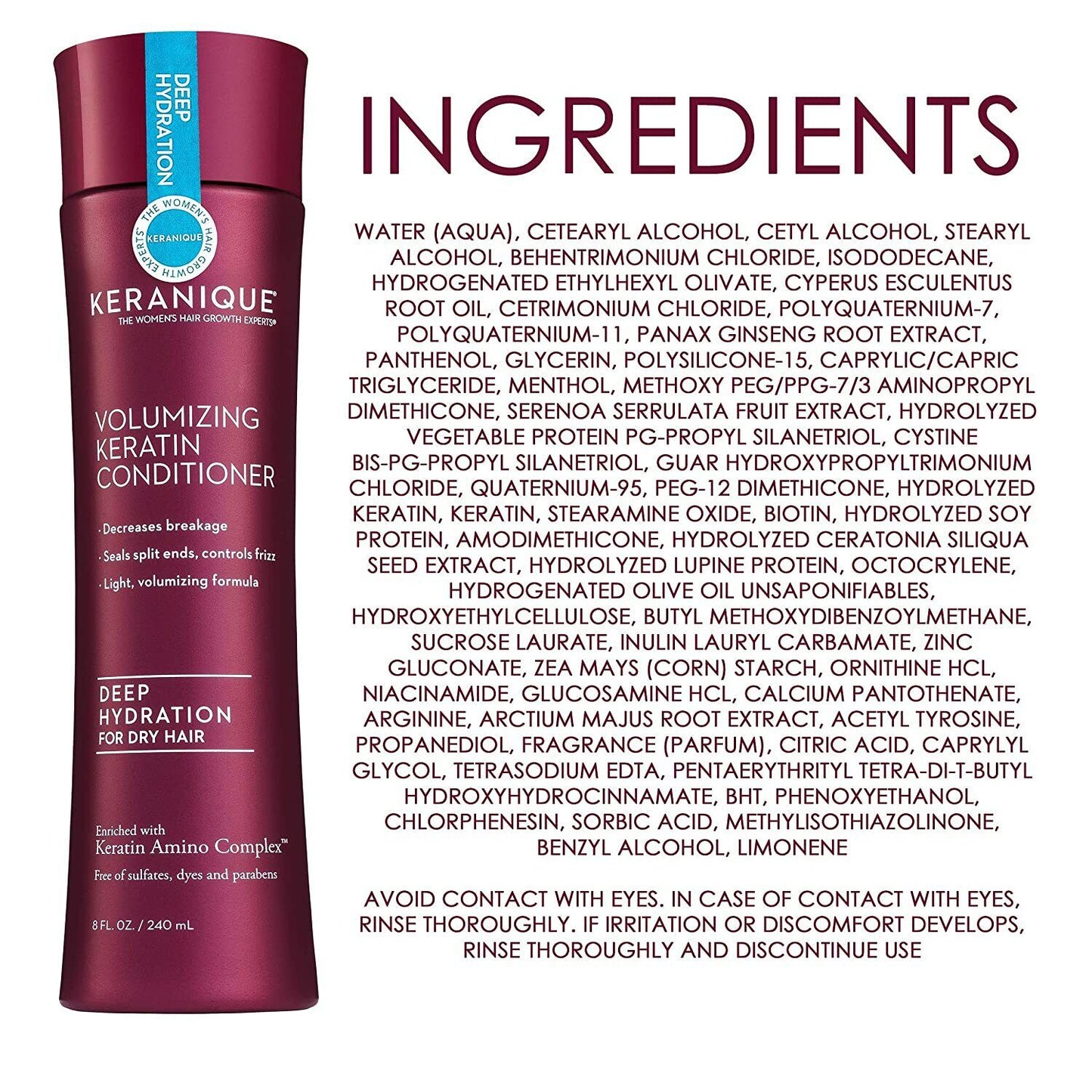 KERANIQUE Keratin Conditioner Hair Regrowth DEEP HYDRATION 240mL - FREE EXPRESS