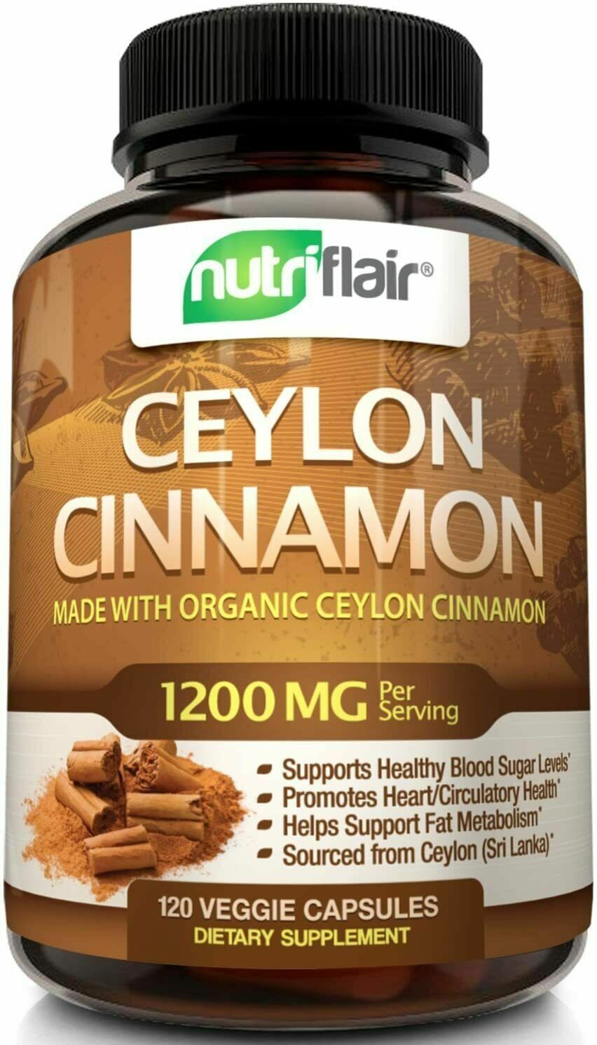 NutriFlair ORGANIC CEYLON CINNAMON 1200mg 120 Caps DOUBLE STRENGTH STRONG HEART