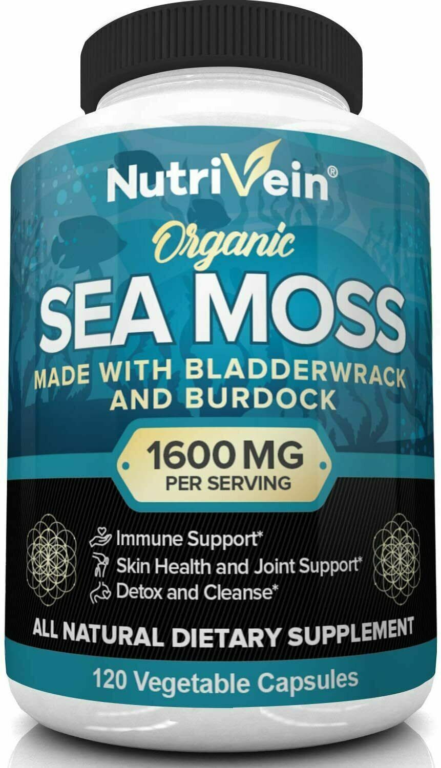 NUTRIVEIN ORGANIC IRISH SEA MOSS 1600mg 120 Caps DOUBLE STRENGTH - FREE EXPRESS