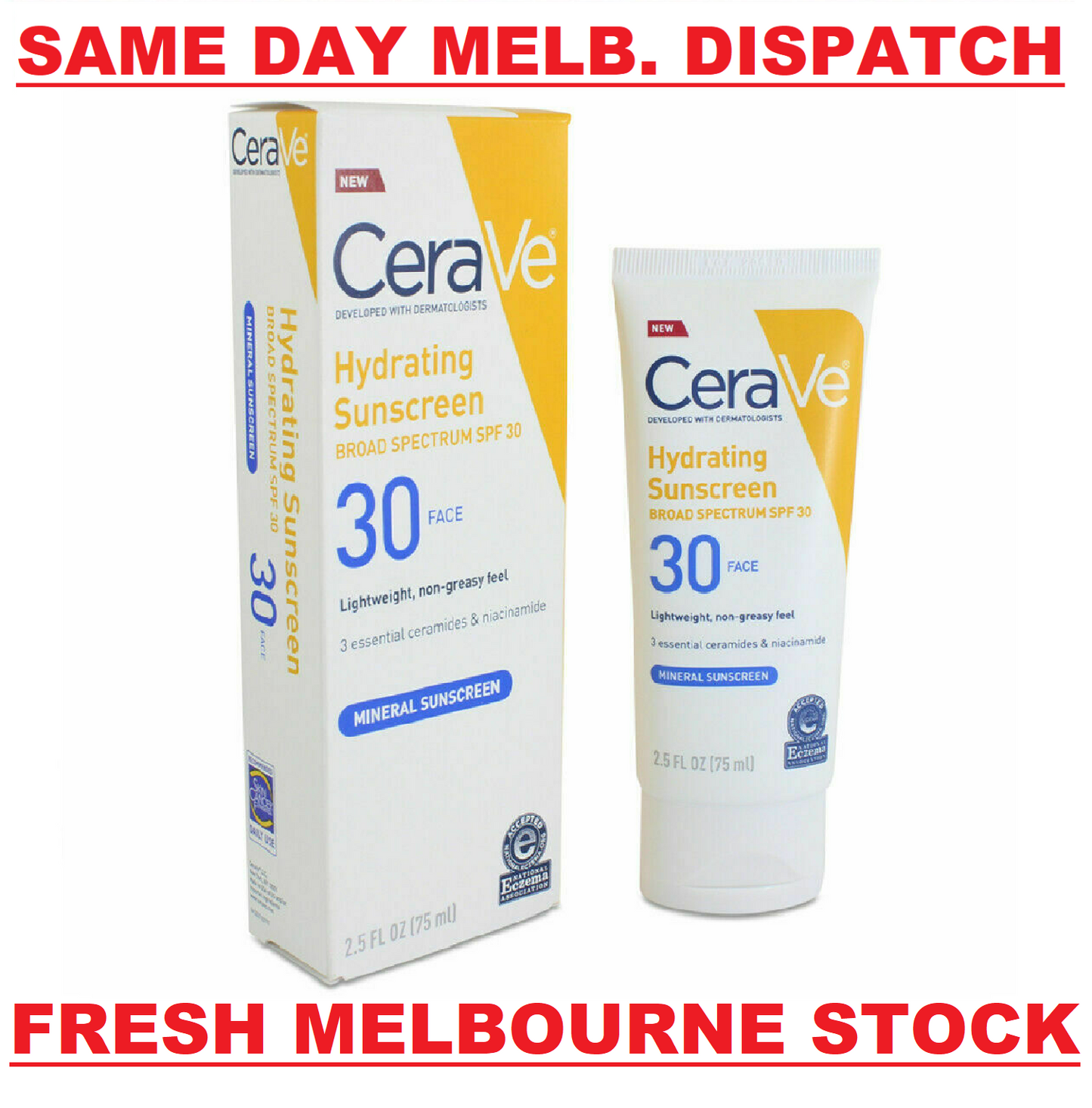 CeraVe 75mL Hydrating Lightweight Oil Free Mineral Face Sunscreen Lotion SPF 30