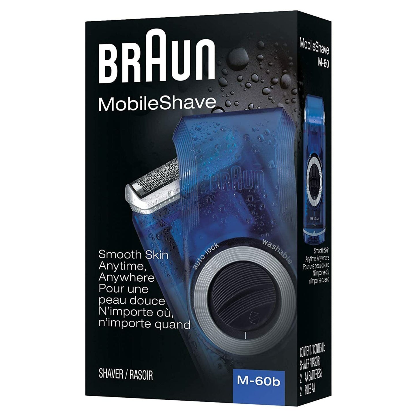 Braun Mens Mobile Shaver M-60b Portable Washable Travel Trimmer Battery Operated