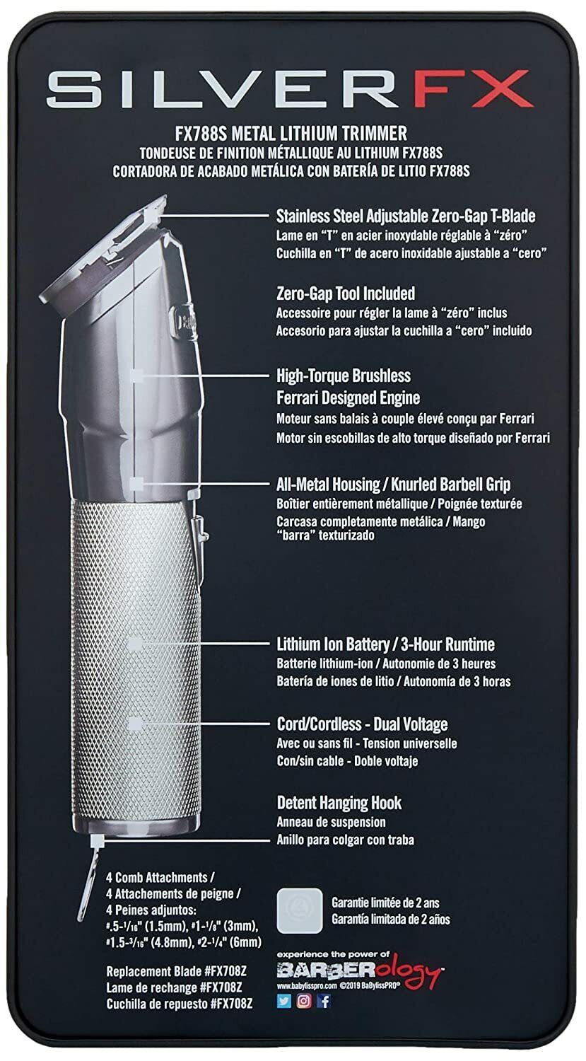 Babyliss Pro SilverFX Metal Lithium Hair Trimmer - Silver FX BabylissPro FX788S