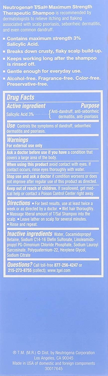 Neutrogena T/Sal Tsal Therapeutic Shampoo 3% Salicylic Acid 4.5oz 133mL NEW